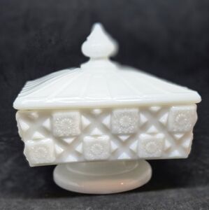 Westmoreland Milk Glass Diamond Point Quilt Pattern Footed Candy Dish Short